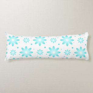 Coussins Longs Marguerite délicate blanche et turquoise, point mo