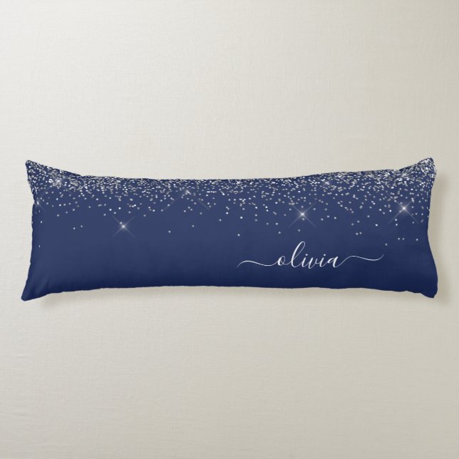 Coussins Longs Marine Blue Silver Parties scintillant Girl Monogr (Devant)
