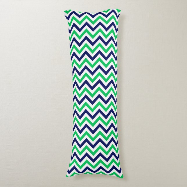 Coussins Longs Marine, Emeraude, Blanc Grand Chevron ZigZag Motif (Devant (Vertical))