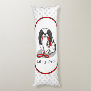 Coussins Longs Mignon Allons-y ! Chien Japonais (noir et blanc 1)