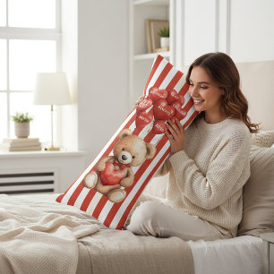 Coussins Longs Mignon ours en peluche cœur ballons rouge blanc