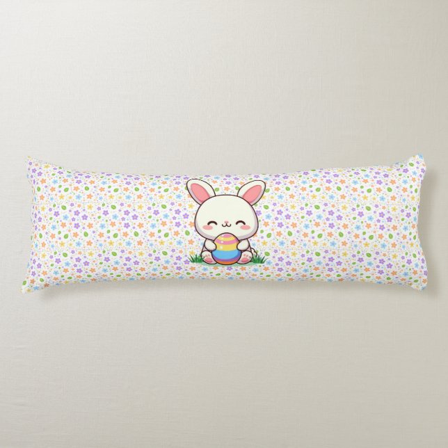 Coussins Longs Mignonne lapin de printemps/Pâques avec oeuf (Devant)