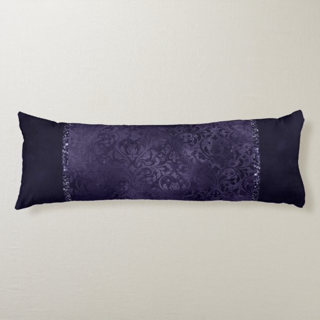 Coussins Longs Minuit Indigo Romance | Satiny Grunge Damask (Devant)