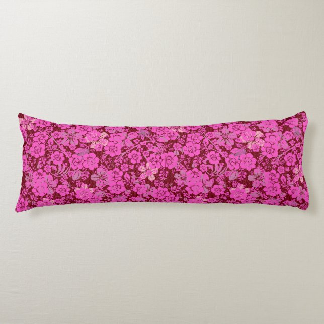 Coussins Longs Modèle floral 15.Pink DRed BG (Devant)