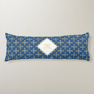 Coussins Longs Monogramme de luxe Blue et Gold Quatre Floral