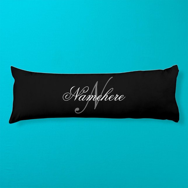 Coussins Longs Monogramme de nom noir et blanc personnalisé uniqu (Créateur téléchargé)