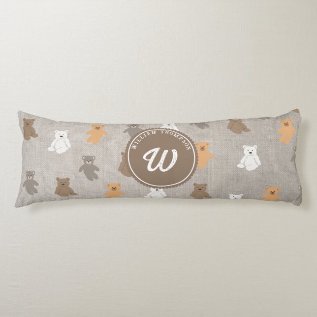 Coussins Longs Monogramme initial du Motif de l'ours mou (Devant)