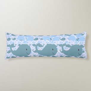 Coussins Longs Monogramme Motif de baleines bleues mignonnes