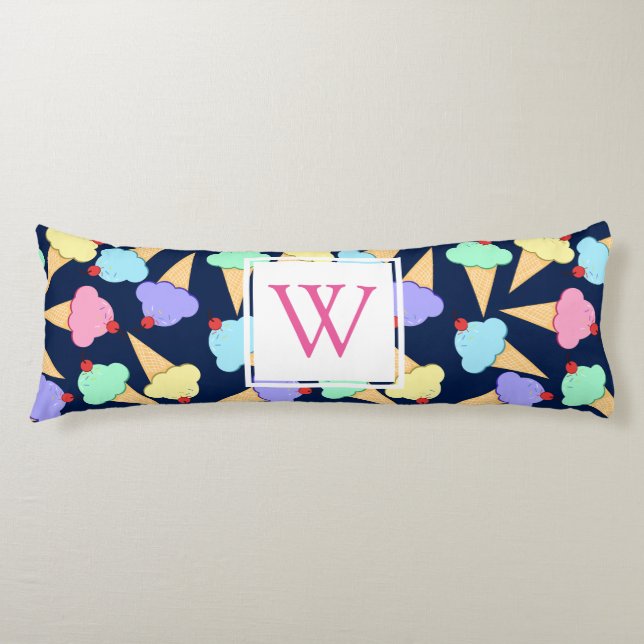Coussins Longs Monogramme Motif de crème glacée couleur mignonne (Devant)