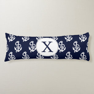 Coussins Longs Monogramme personnalisé Marine Ancre bleue Nautiqu