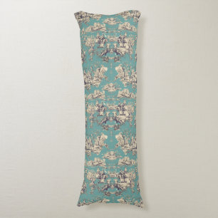 Coussins Longs monogramme vintage vert turquoise toile de jouy