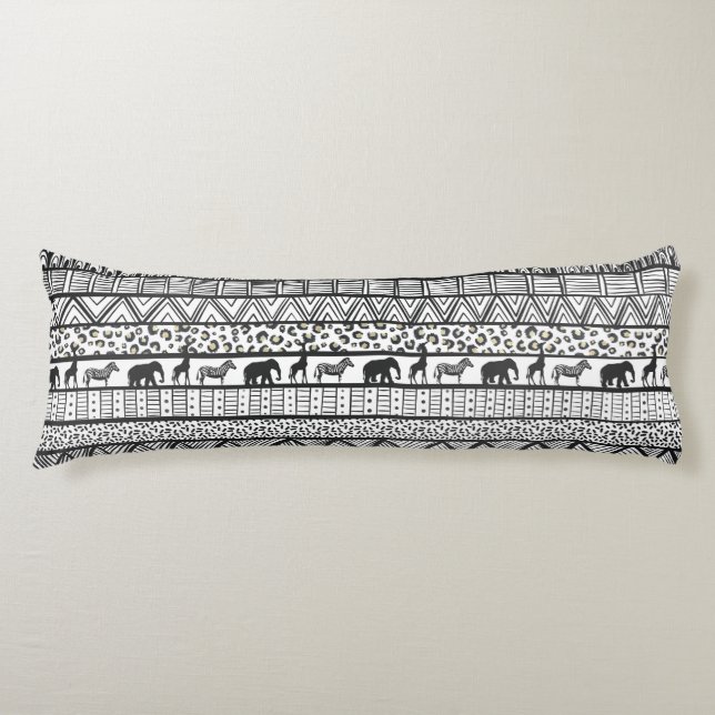 Coussins Longs Motif africain tribal noir blanc (Devant)