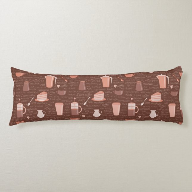 Coussins Longs Motif avec les éléments relatifs de café (Devant)