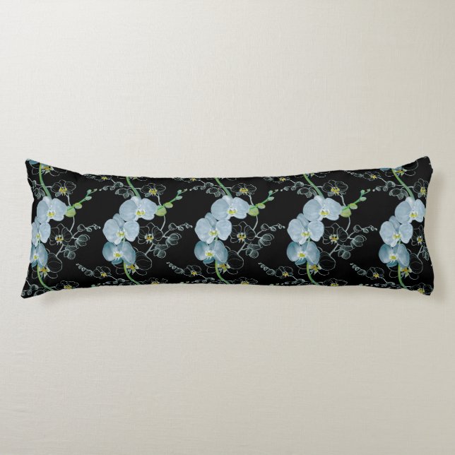 Coussins Longs Motif blanc d'orchidées d'aquarelle (Devant)