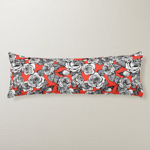 Coussins Longs Motif blanc roses