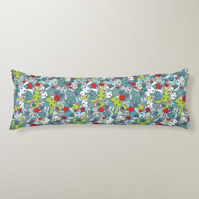 Coussins Longs motif bleu de kawaii (Devant)
