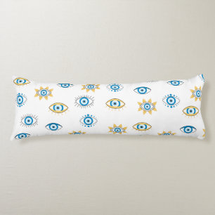 Coussins Longs Motif bleu, or et blanc de l'oeil grec Mati