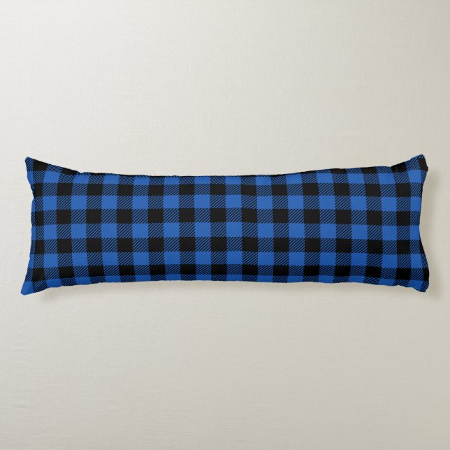 Coussins Longs Motif Buffalo À damiers noir et bleu (Devant)
