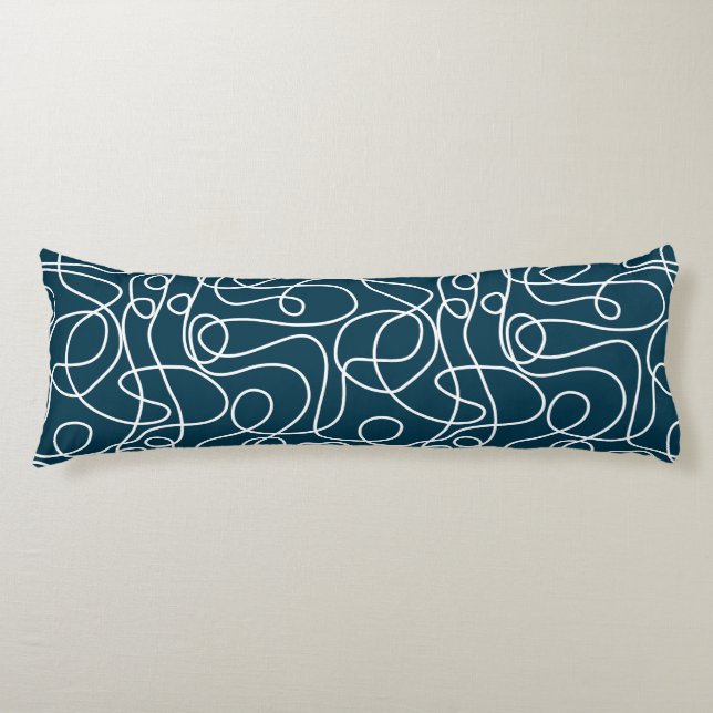 Coussins Longs Motif d'art Doodline | Blanc sur bleu foncé vert (Devant)