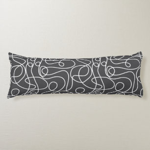 Coussins Longs Motif d'art Doodline   Blanc sur Graphite