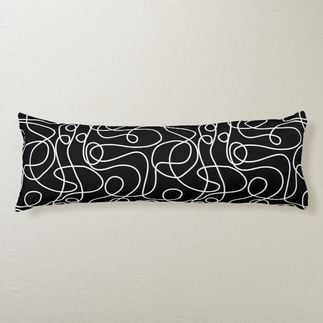 Coussins Longs Motif d'art Doodline | Blanc sur noir (Devant)