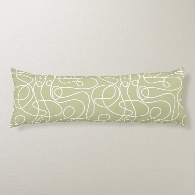 Coussins Longs Motif d'art Doodline | Blanc sur Pale Pistachio (Devant)
