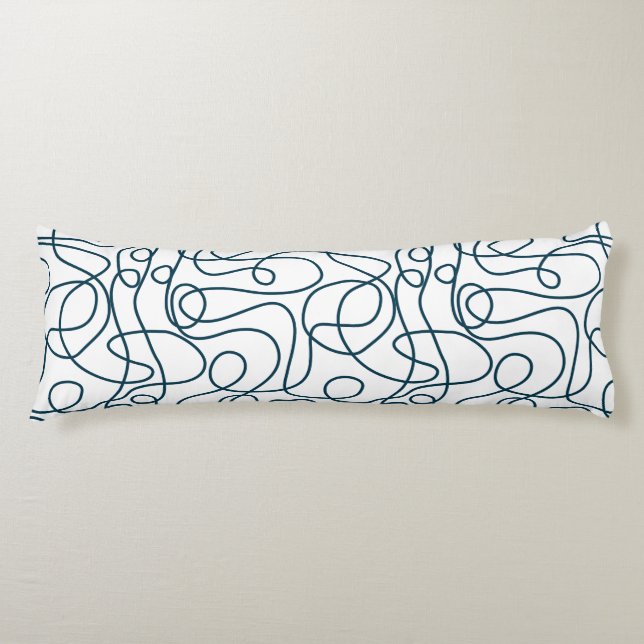 Coussins Longs Motif d'art Doodline | Bleu foncé vert sur blanc (Devant)