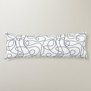 Coussins Longs Motif d'art Doodline   Gris bleu sur blanc