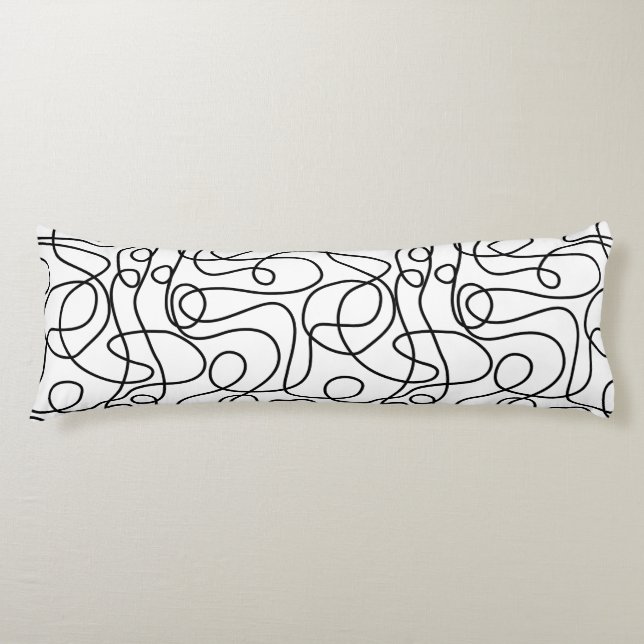 Coussins Longs Motif d'art Doodline | Noir en blanc (Devant)