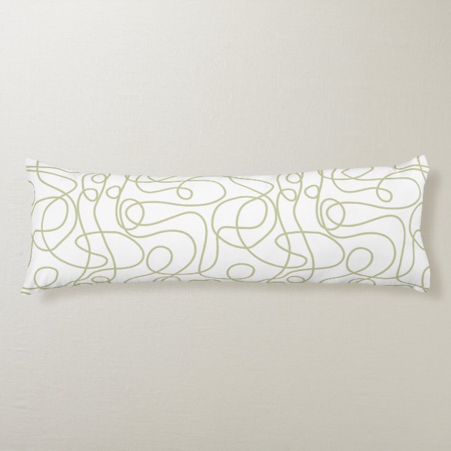 Coussins Longs Motif d'art Doodline | Pale Pistache sur Blanc (Devant)