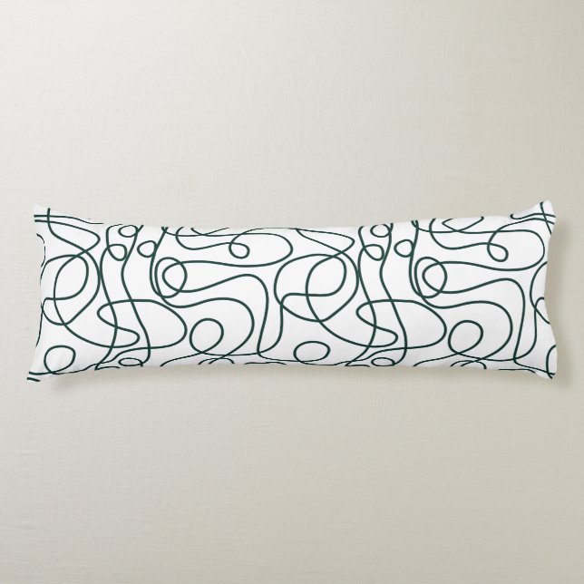 Coussins Longs Motif d'art Doodline | Vert émeraude foncé/blanc (Devant)