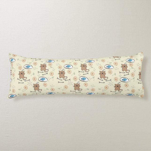Coussins Longs motif de chat et de poissons (Devant)
