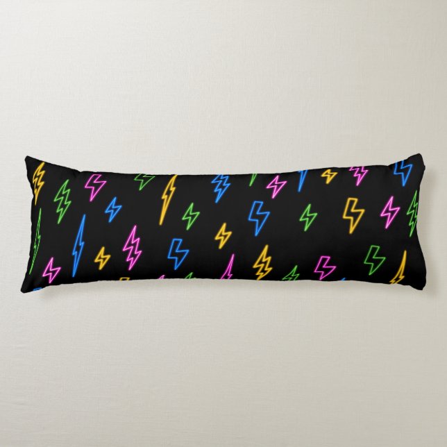 Coussins Longs Motif de foudre Retro Neon des années 80 (Devant)