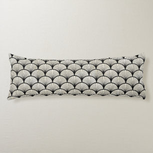 COUSSINS LONGS MOTIF DE STYLE DE VENTILATEUR D'ART DÉCO BLANC NOI