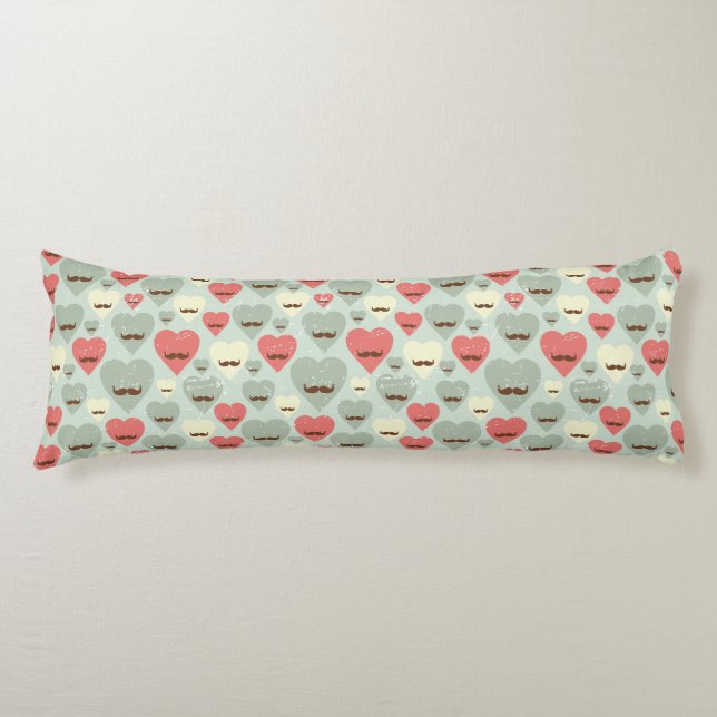 Coussins Longs Motif de Valentine avec le coeur et la moustache (Devant)