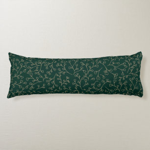 Coussins Longs Motif de vigne botanique vert émeraude foncé et or