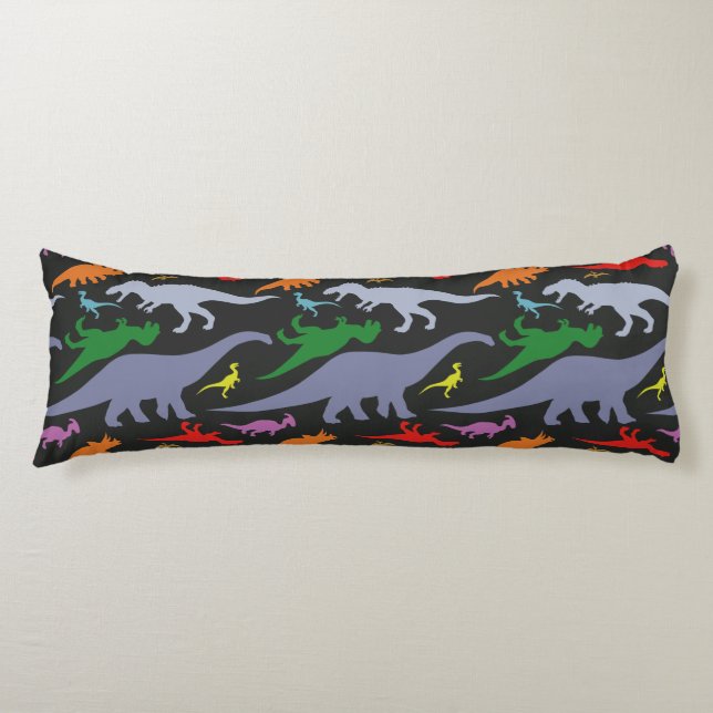 Coussins Longs Motif Dinosaure coloré (foncé) (Devant)