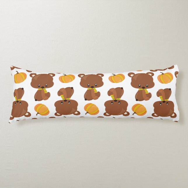 Coussins Longs Motif D'Ours, Ours Mignons, Automne, Citrouille (Devant)