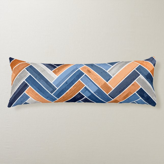 Coussins Longs Motif en Bleu et Orange Marine (Devant)