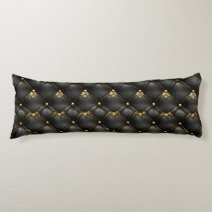 Coussins Longs Motif en cuir matelassé or noir