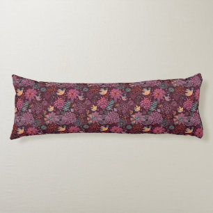 Coussins Longs Motif floral abstrait avec des oiseaux