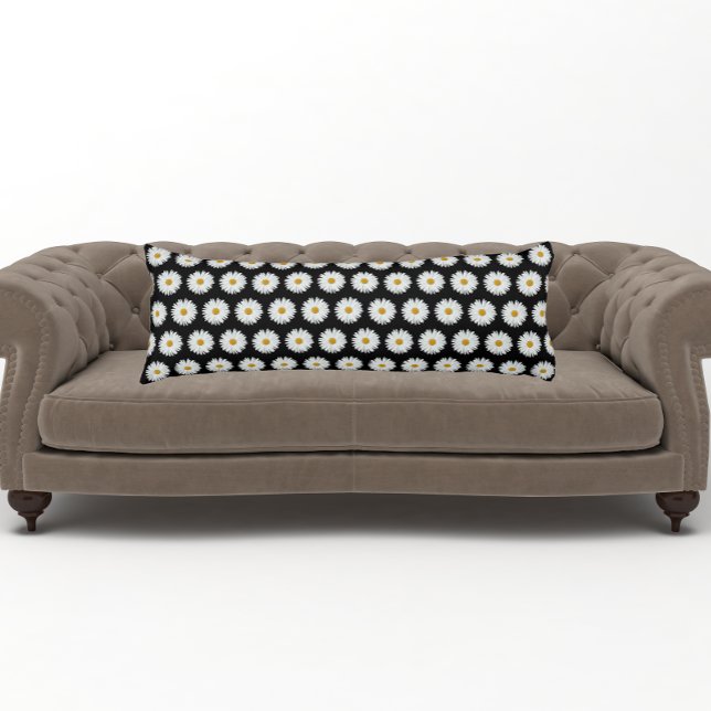 Coussins Longs Motif floral marguerrier blanc sur noir (In Situ)