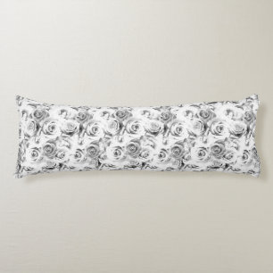 Coussins Longs Motif floral répétitif   Motif de roses blanches