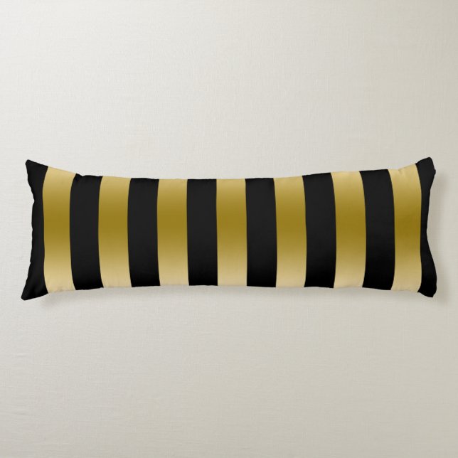 Coussins Longs Motif géométrique Élégant Or Et Bande Noire (Devant)