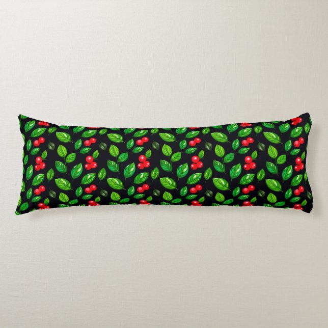 Coussins Longs Motif inspiré de la nature avec des feuilles verte (Devant)