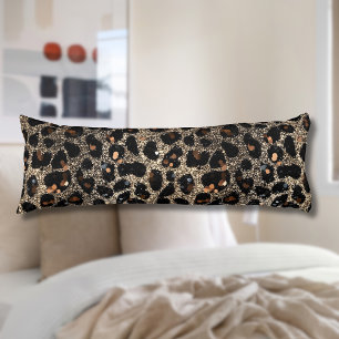 Coussins Longs Motif Léopard Brun Noir Or Paillettes Luxe