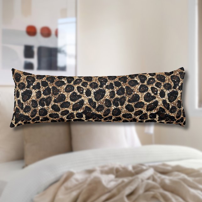 Coussins Longs Motif léopard noir marron or pailleté de luxe (Créateur téléchargé)