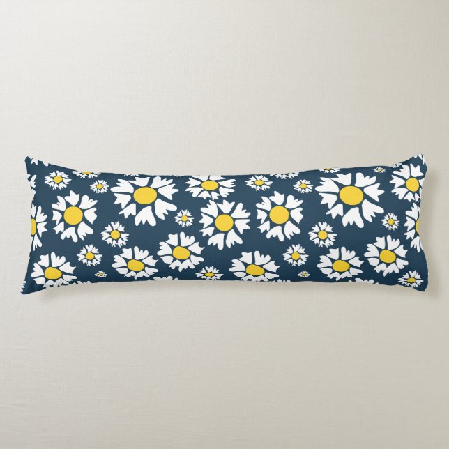 Coussins Longs Motif marguerrier, motif floral, marguerites blanc (Devant)