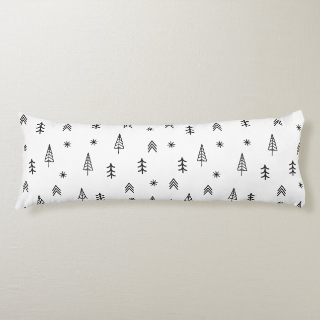 Coussins Longs Motif minimaliste de la forêt d'hiver noire et bla (Devant)