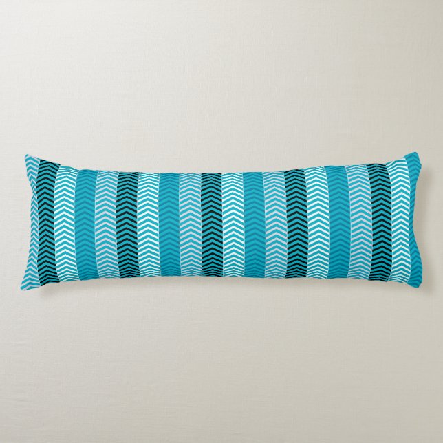 Coussins Longs Motif moderne Turquoise Blue Chevron Stripes (Devant)